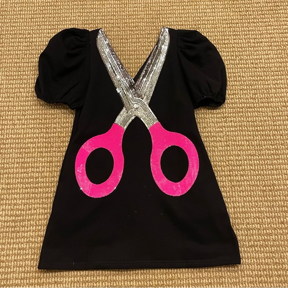 Queen Of Sparkles Black Mega Scissor Poof Sleeve Dress Small - Picture 9 of 9
